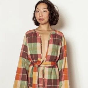 Ace & Jig Multicolor Plaid Belted Tunic — Rust, Green, Cream